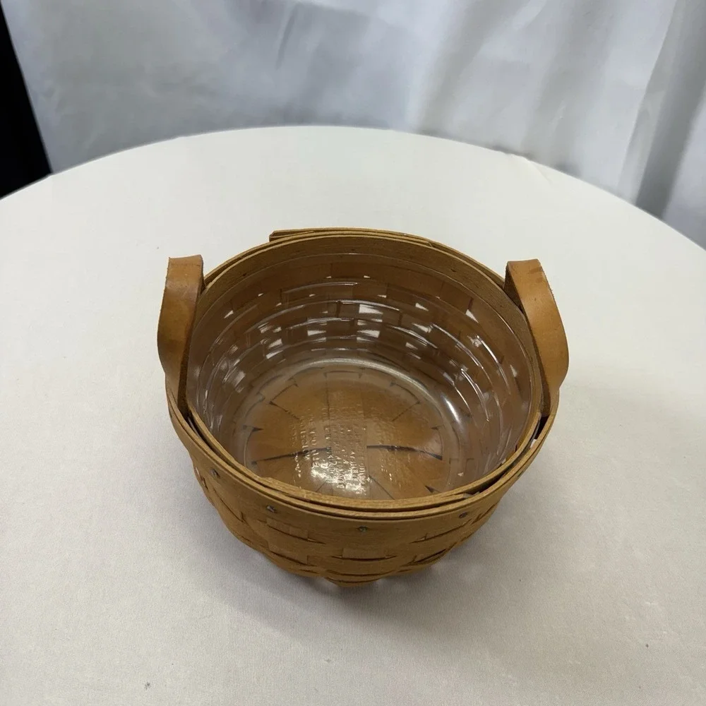 Longaberger  Button Basket with Leather Handles & Plastic Protector DDH‎ 1993
